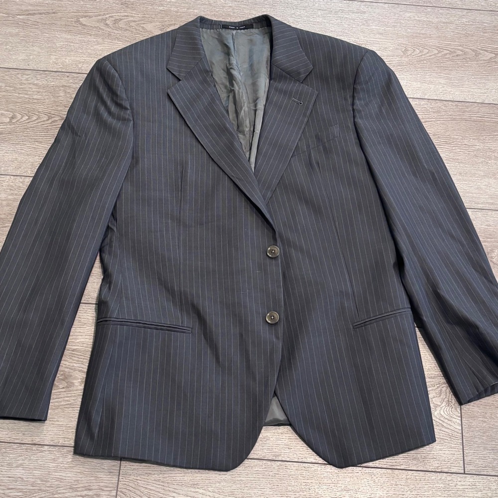 Armani Collezioni Blazer Mens 44L Charcoal Grey‎ Pinstripe 2-Button Suit Jacket